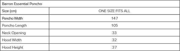 Barron Essential Poncho — Size guide