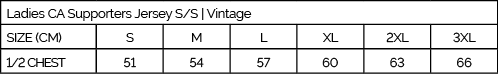 Ladies CA Supporters Jersey S/S | Vintage — Size guide