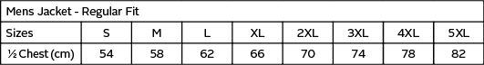 Evoke Jacket — Size guide