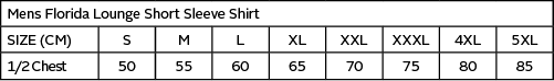 Florida Lounge Shirt Long Sleeve Mens — Size guide