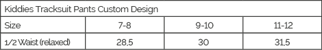 Kiddies Tracksuit Pants Custom Design — Size guide